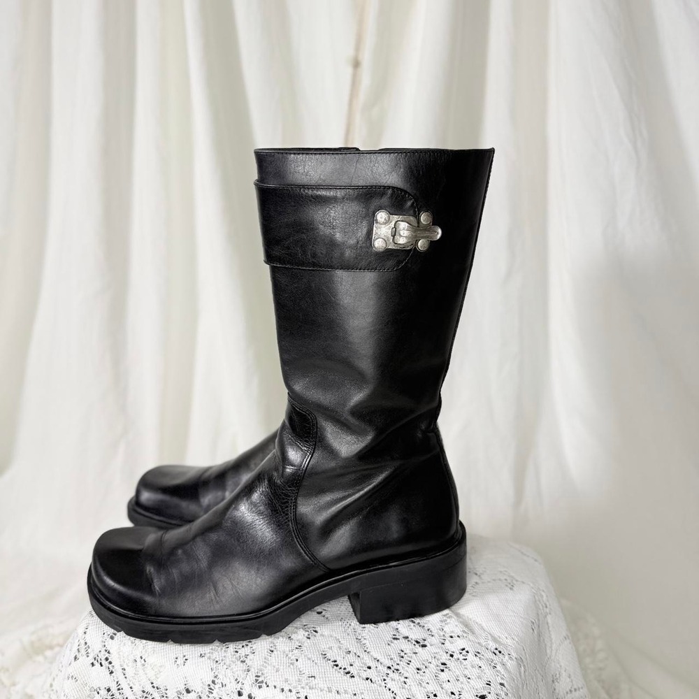 Enzo Angiolini Black Leather Moto Boots – Women's Size 8M